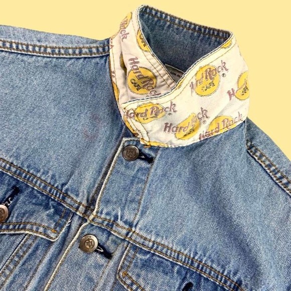 Vintage 90s Hard Rock Cafe Cropped Jean Jacket - Picture 2 of 4